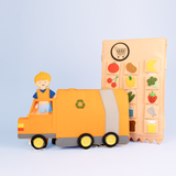 Liste de courses et camion poubelle